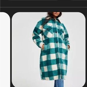 BCBGeneration Teal and Cream Plaid  Shacket